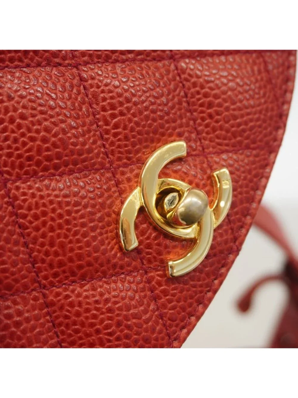 Chanel Waist Bag Quilted Caviar Leather Red Gold